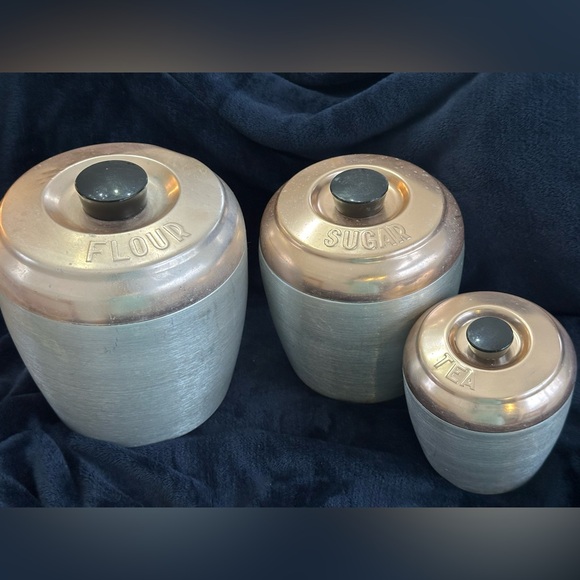 Other - Vintage Aluminum kitchen canisters with copper-colored lids